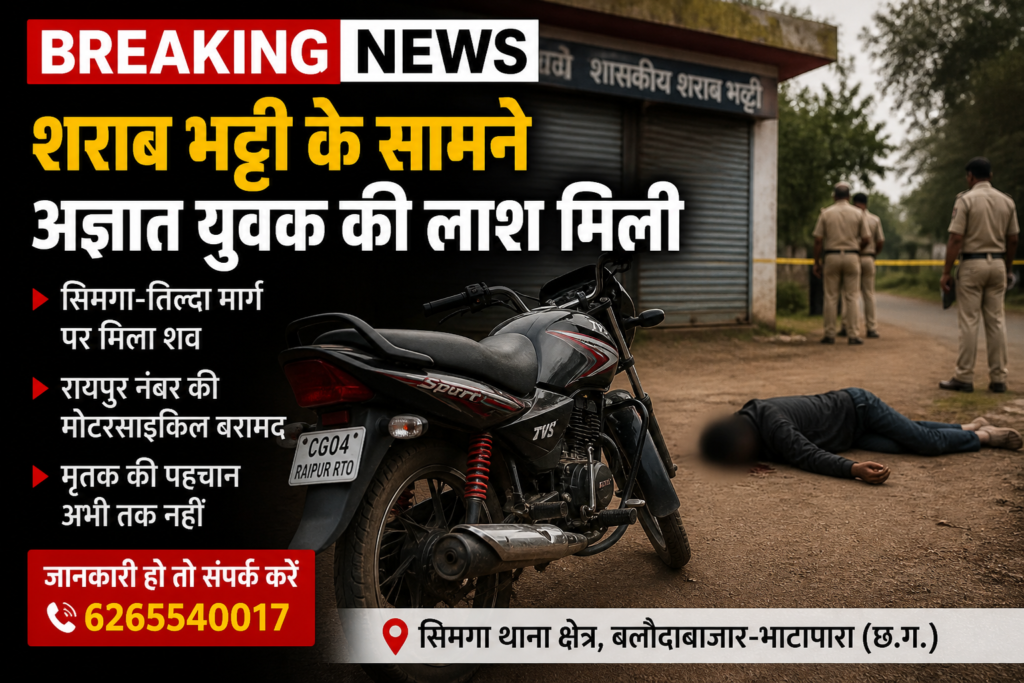 सिमगा में शराब भट्टी के सामने मिला अज्ञात युवक का शव